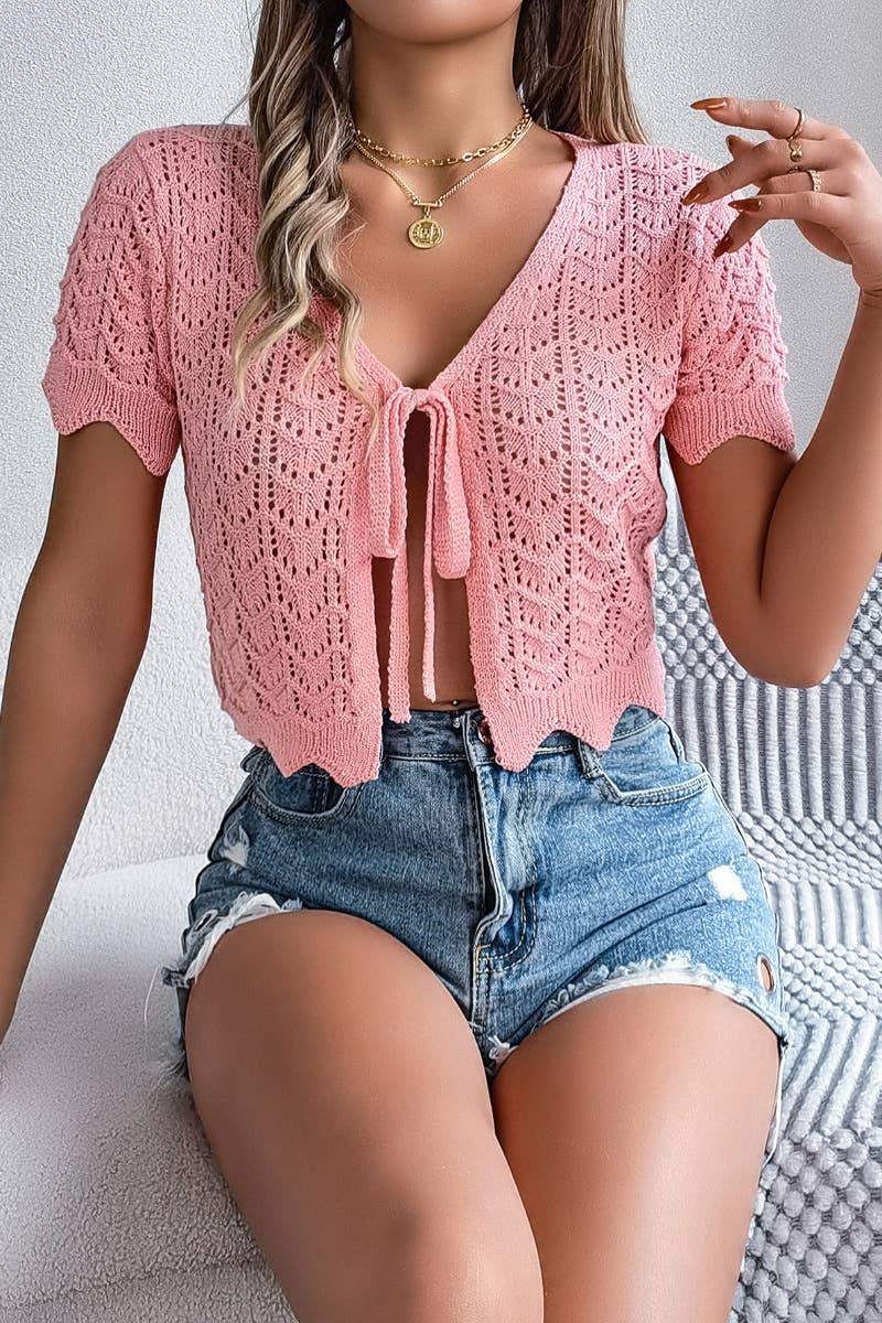 CWTBLS1058_SUMMER KNIT TIE WITH CROP SUN PROTECTION SHIRT