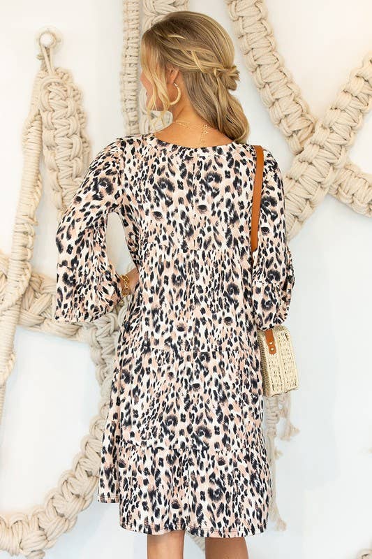 CWDSD10412_V NECK 3 TIERED RUFFLE DRESS WITH RUFFLE SLEEVE