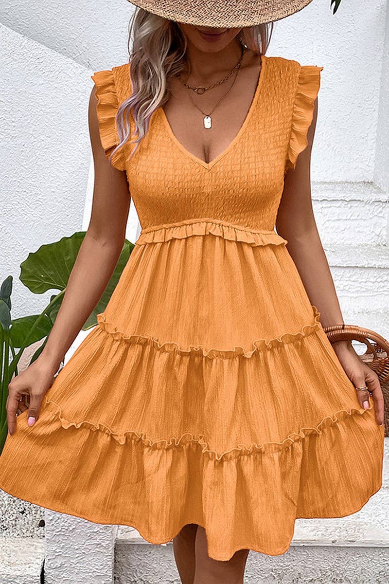 CWDSD7818_TEXTURED CASUAL SLEEVELESS PATCHWORK DRESS