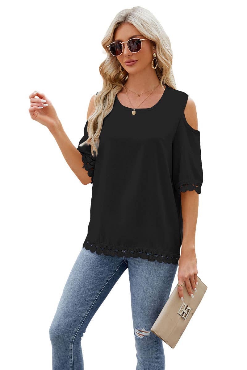 CWTBLS0293_Trim Detailed Short Sleeve Round neck Top