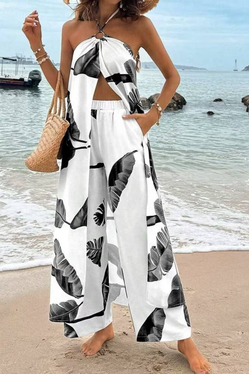 CWSTB2005_FLORAL HALTER TOP & STRAIGHT LEG PANTS SET