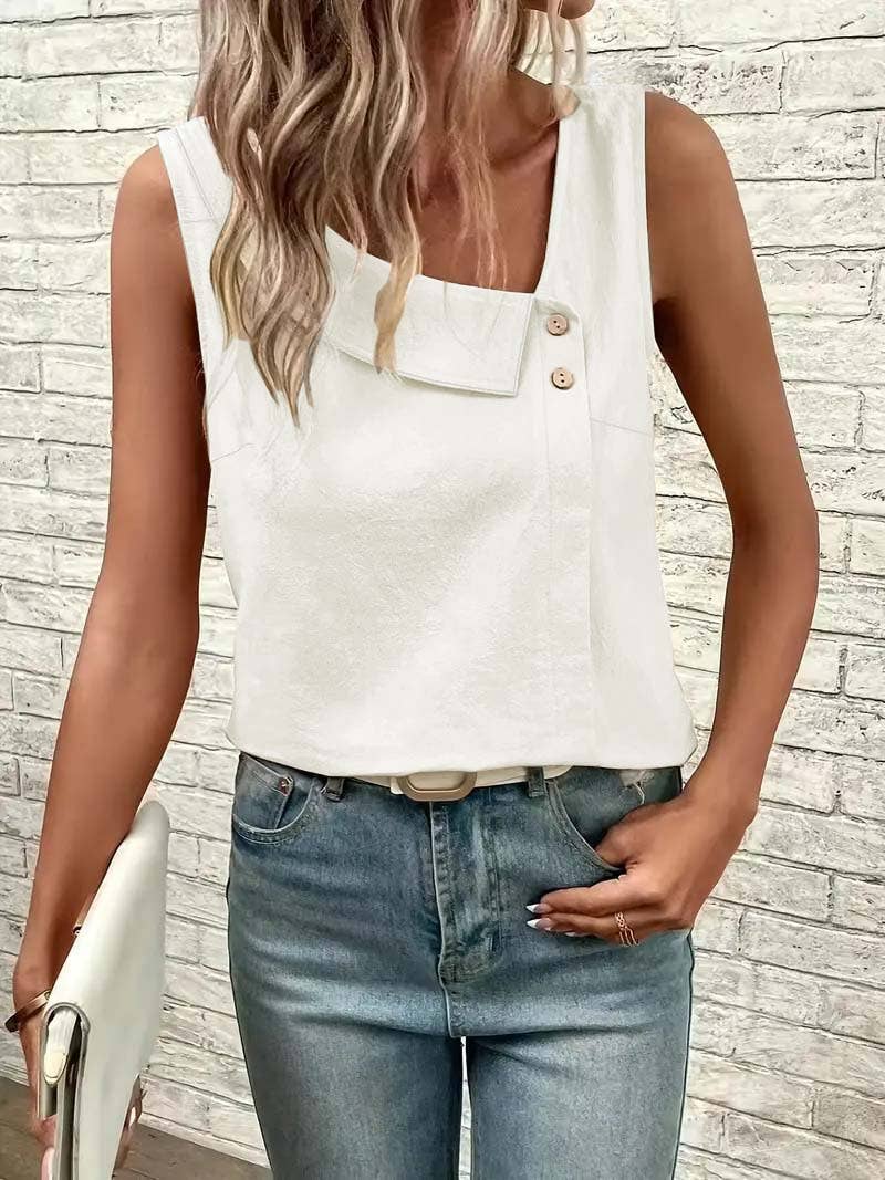 Casual slanted neck sleeveless pullover T-shirt