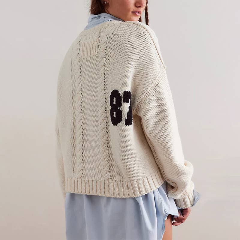 Digital color-blocking knit long-sleeved sweater