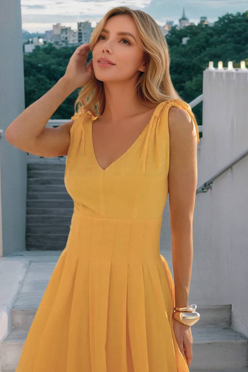 CWDMD6203_ELEGANT V-NECK TIE WAIST A-LINE DRESS