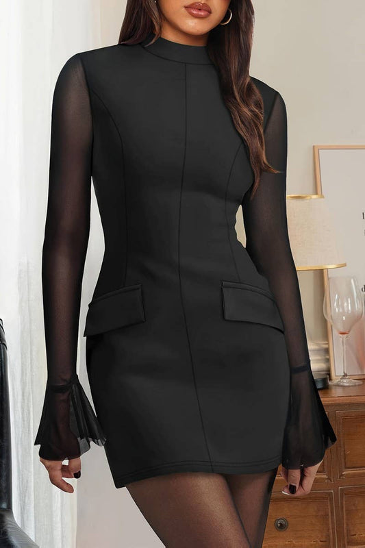 CWDSD7586_SPRING AND SUMMER SEMI-TRANSPARENT SLIM DRESS