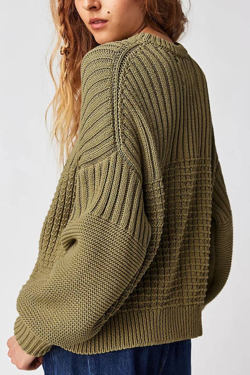 CWOSWL5836_SOLID COLOR CREW-NECK LONG-SLEEVED SWEATER