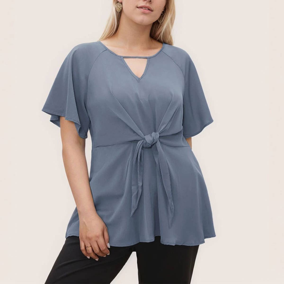 Elegant V-Neck Waist Slimming Loose Fit Tee