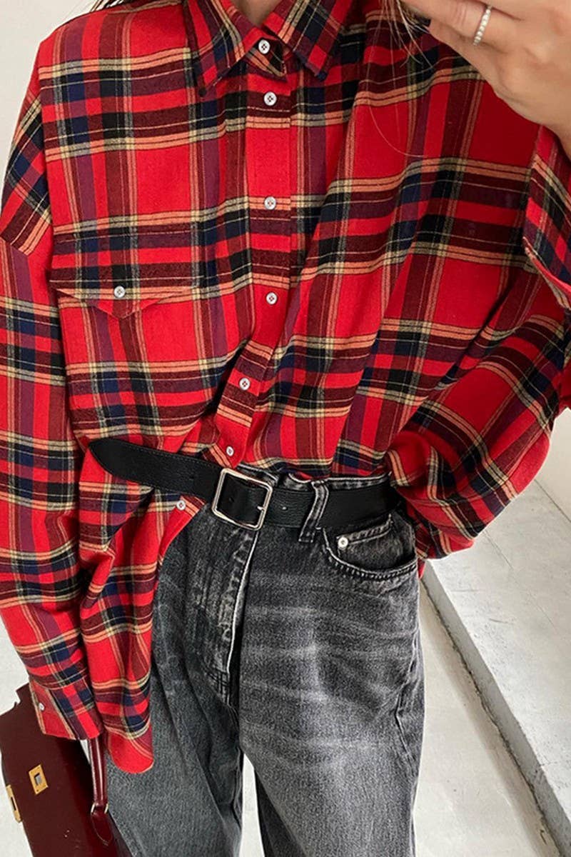 CWTSTL00911_RETRO PLAID LOOSE LONG-SLEEVED SHIRT JACKET