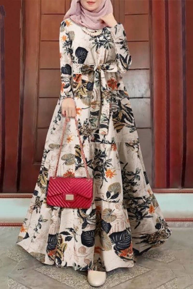 CWDMD3269_MUSLIM LONG SLEEVE PRINTED LOOSE DRESS