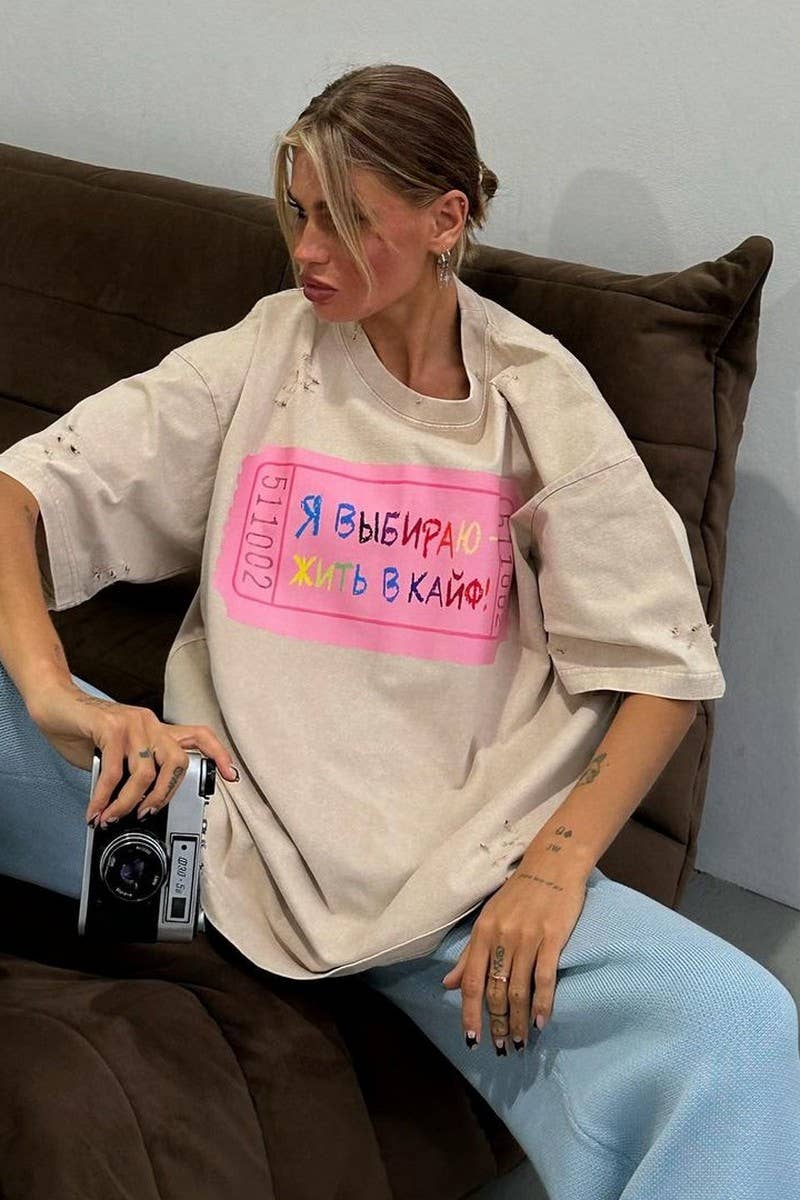 CWTTS1278_LETTER PRINT CONTRASTING COLOR CREW NECK T-SHIRT