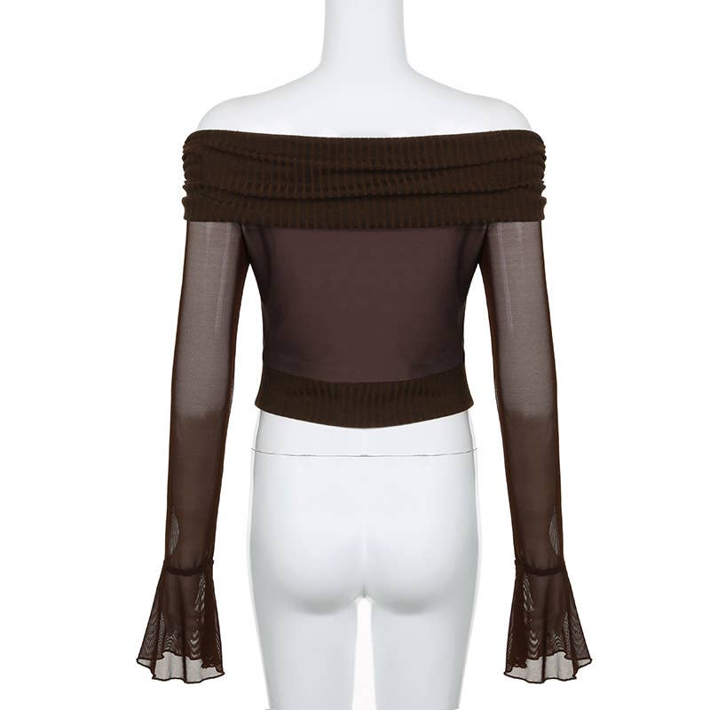 Dark retro printed flared sleeve T-shirt