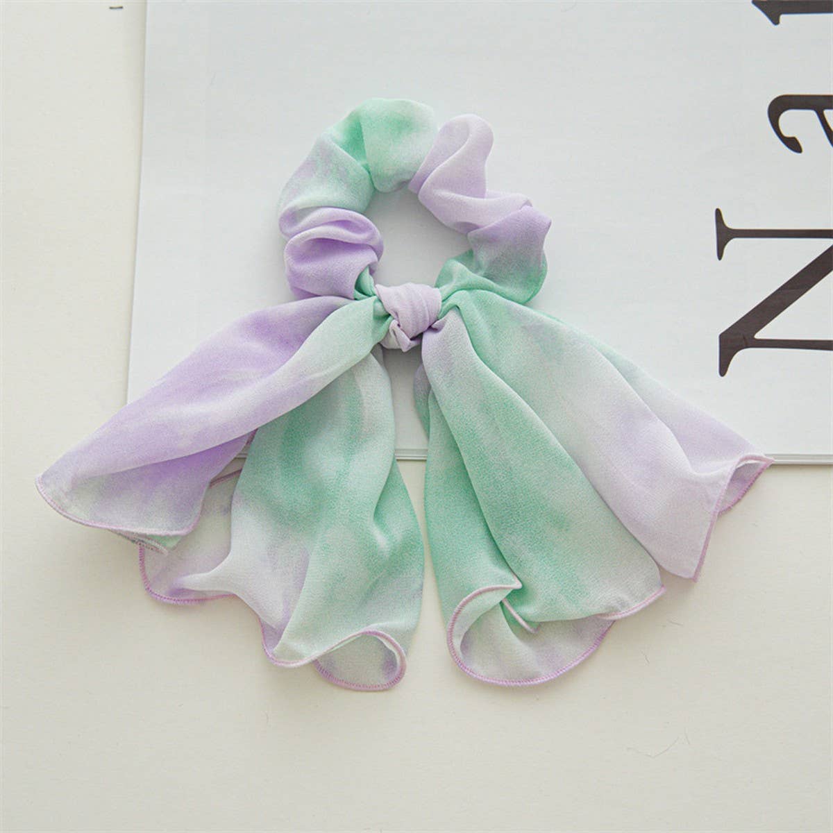 TIE-DYE KNOTTED DOUBLE-LAYERED BOW HAIR TIE_CWAHA1082