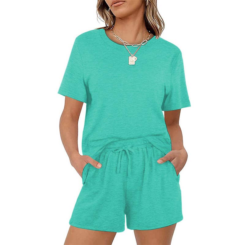 Casual elastic-lace-up pocket shorts suit