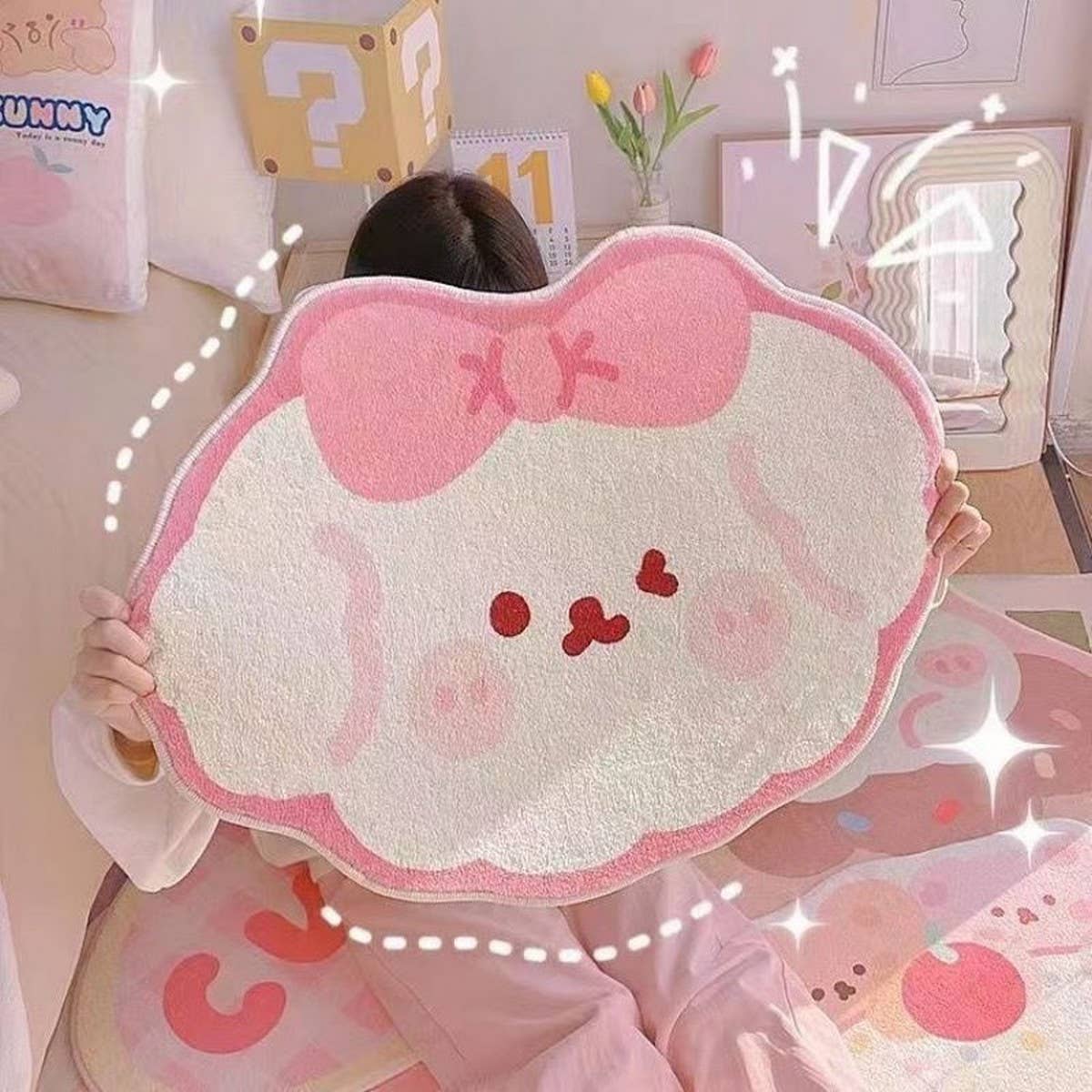 Cute Dog Plush Rug Non-Slip Bedside Mat