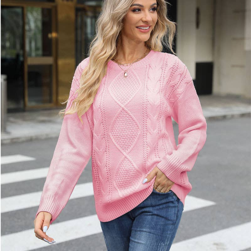 CREW-NECK TWIST LOOSE CASUAL SOLID COLOR SWEATER