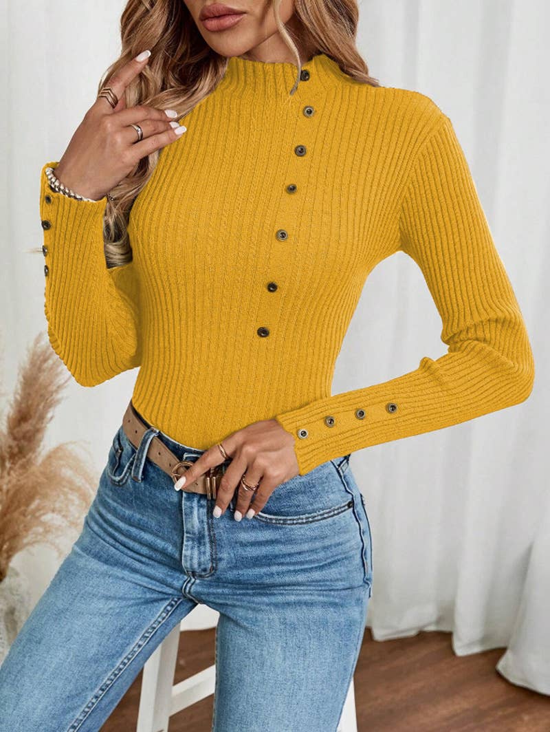 Button long-sleeved knitted base layer top