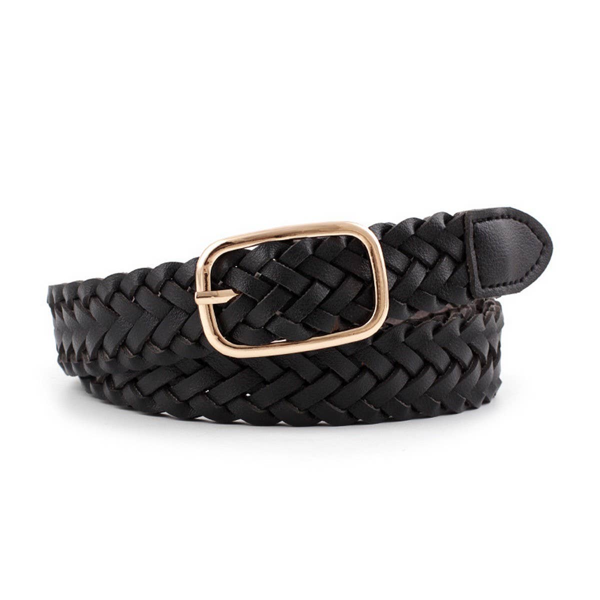 CWABE0385_SQUARE BUCKLE HANDWOVEN THIN BELT FOR WOMEN