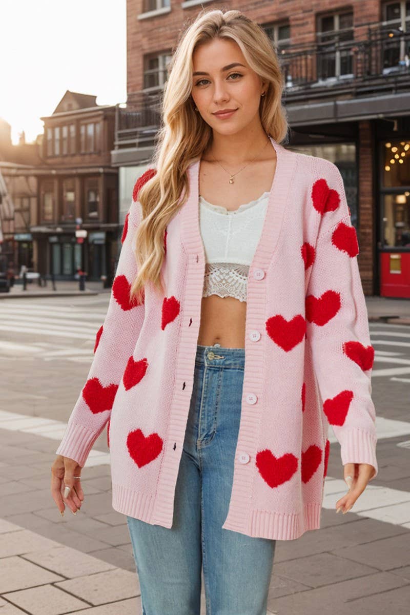 CWOCAL0896_VALENTINE'S DAY HEART BUTTON MIDI KNIT CARDIGAN
