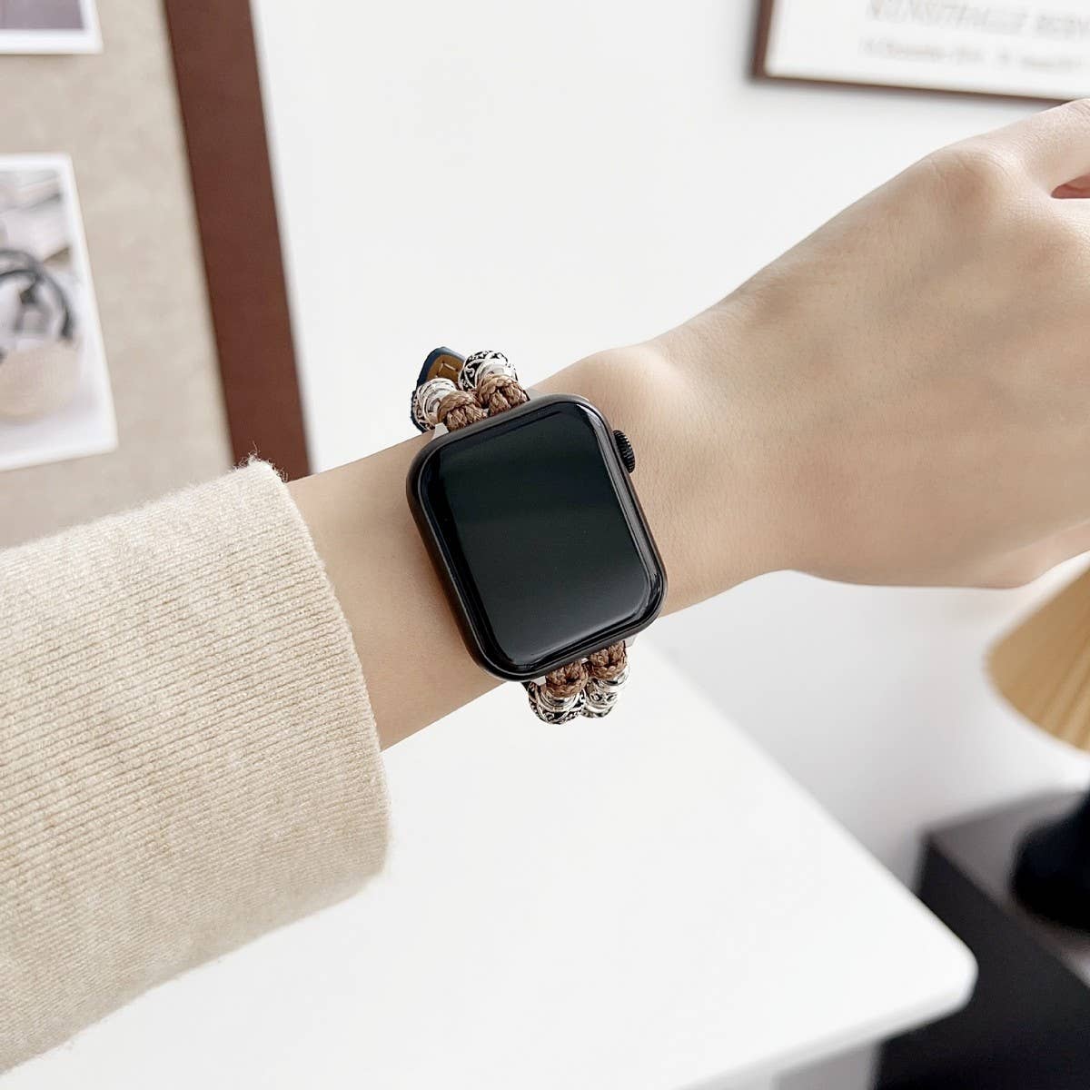 IWATCH9-1 14MM TIBETAN SILVER DENIM LEATHER STRAP