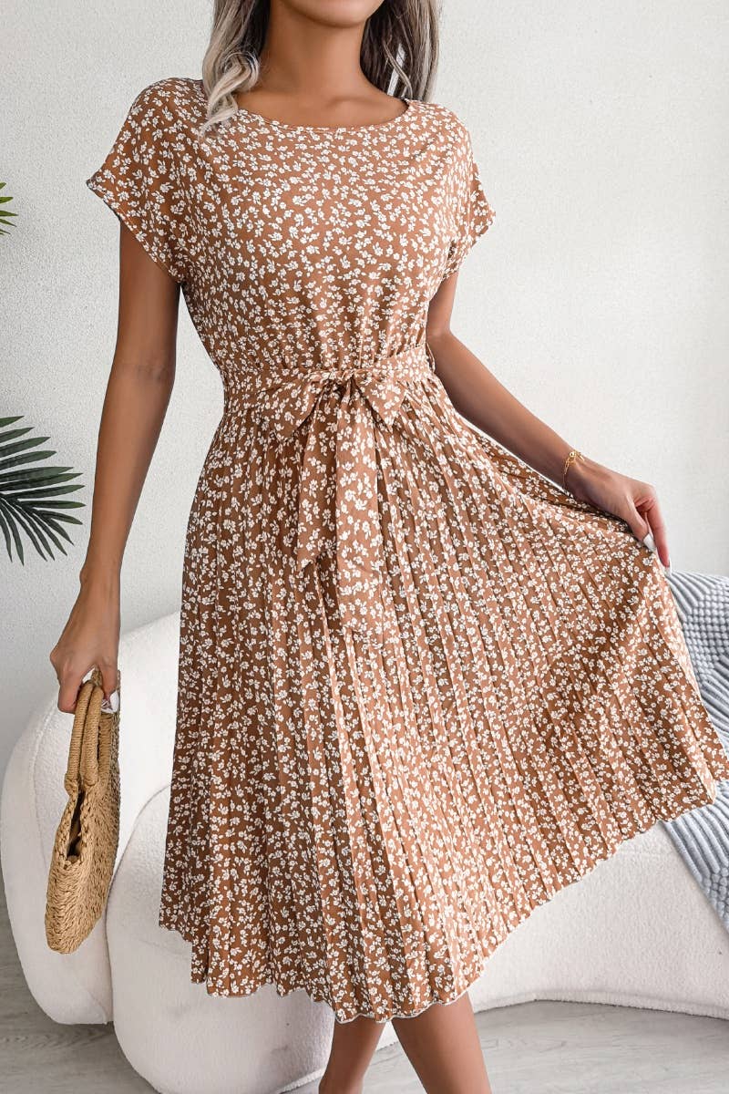 CWDMD2624_SUMMER FLORAL PLEATED DRESS WITH LARGE SWING