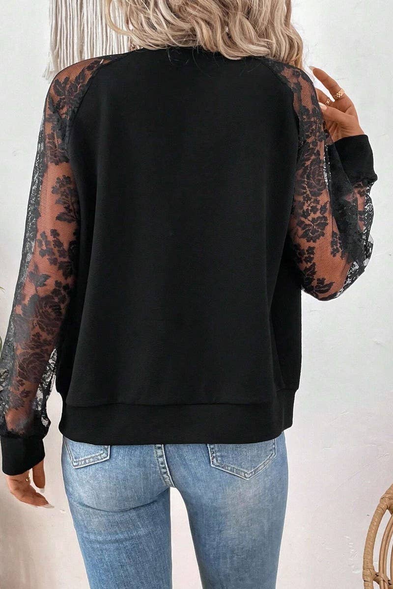 CWOCO1134_LACE PANEL LONG SLEEVE BASEBALL COLLAR JACKET TOP