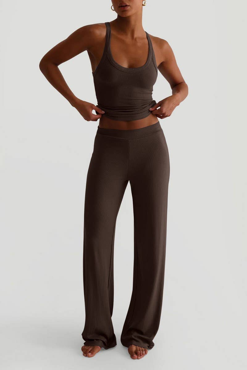 CWSTB00442_SPORTS YOGA TANK TOP & WIDE LEG PANTS SET