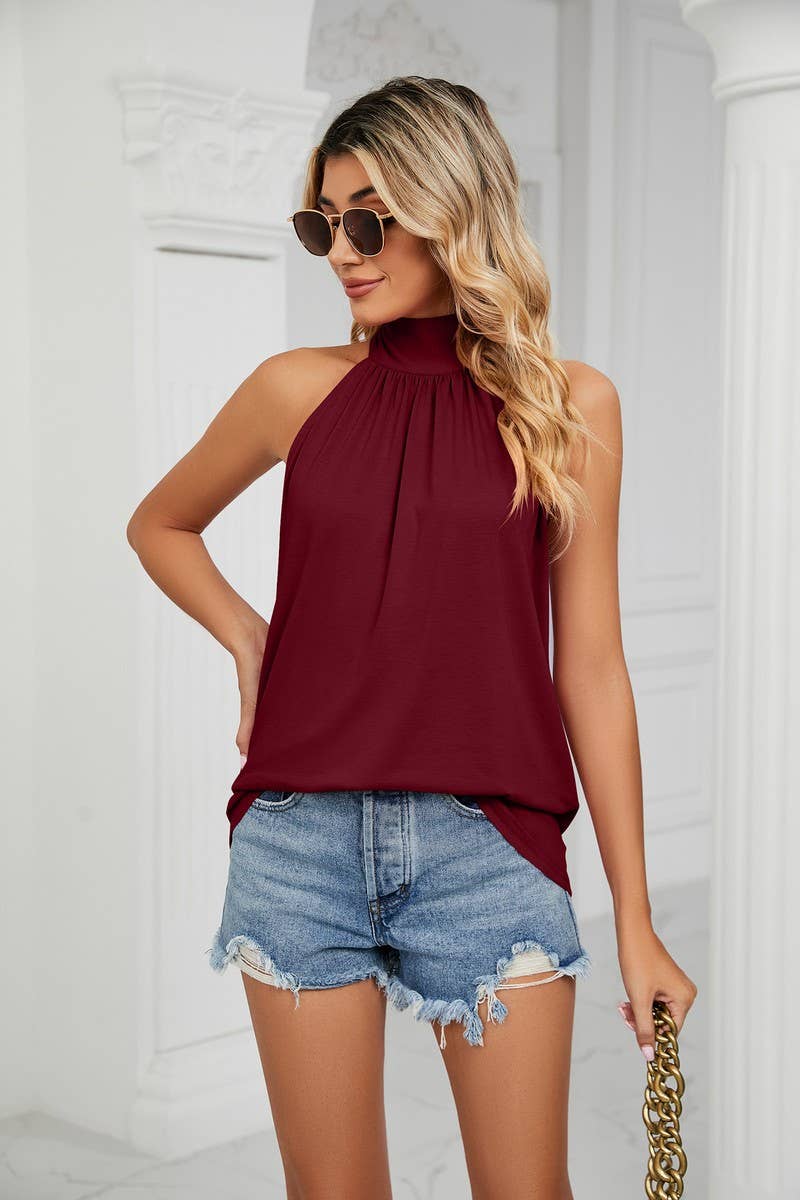 CWTTSL0233_Halterneck Back Tied Sleeveless Knit Top