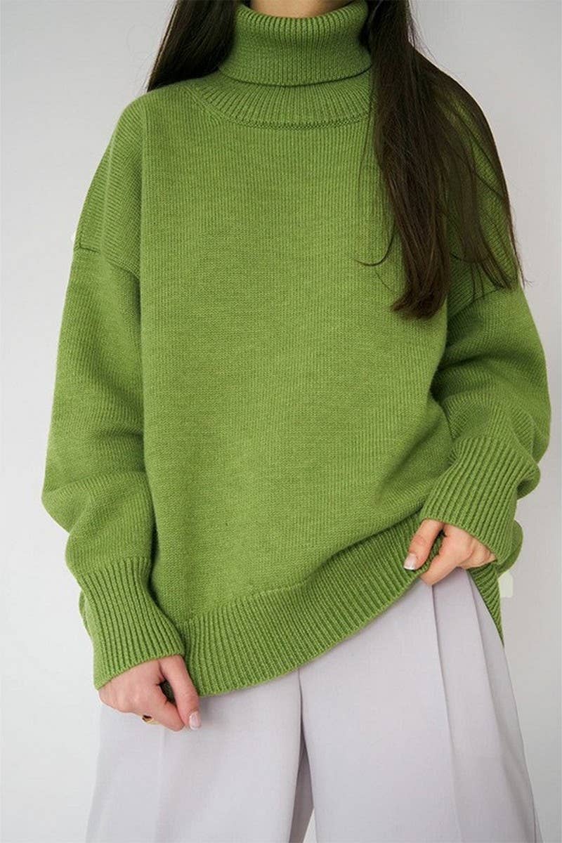 CWOSWL6381_SOLID COLOR HIGH COLLAR LOOSE KNIT SWEATER