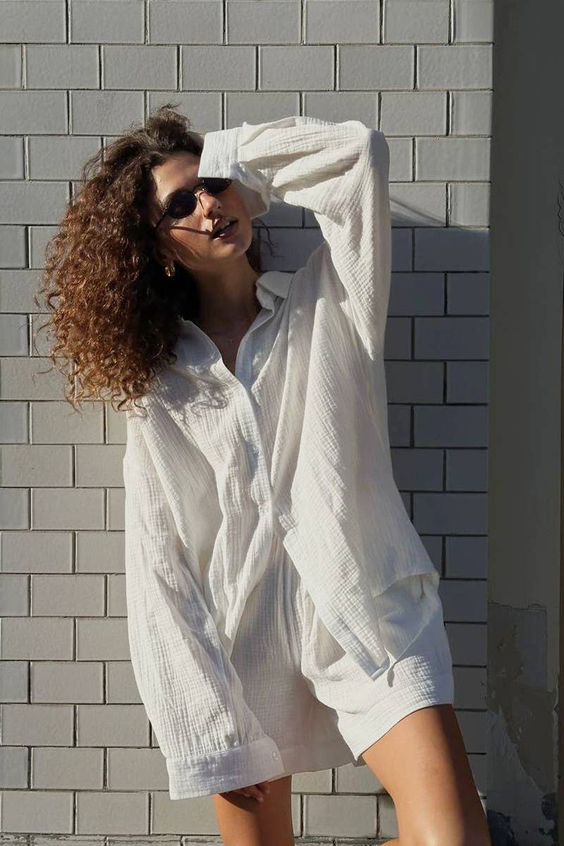 CWSTB1808_COTTON WHITE SHIRT & SHORTS LOUNGE SET