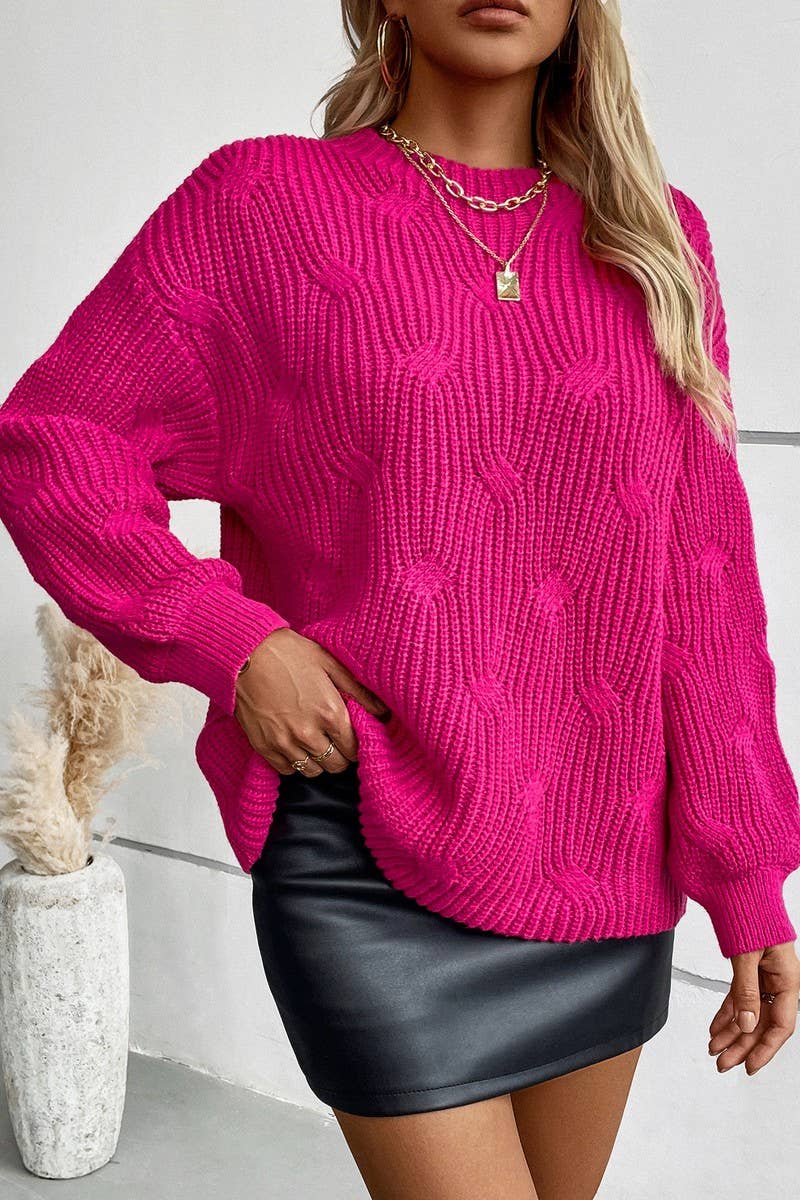 CWOSWL2833_SOLID COLOR LOOSE KNITTED LONG-SLEEVED SWEATER