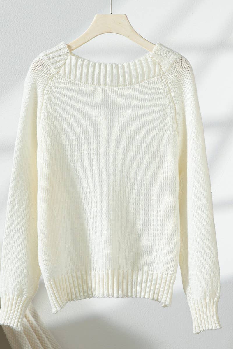 CWOSWL6867_CHIC OFF SHOULDER PULLOVER KNIT CASUAL SWEATER