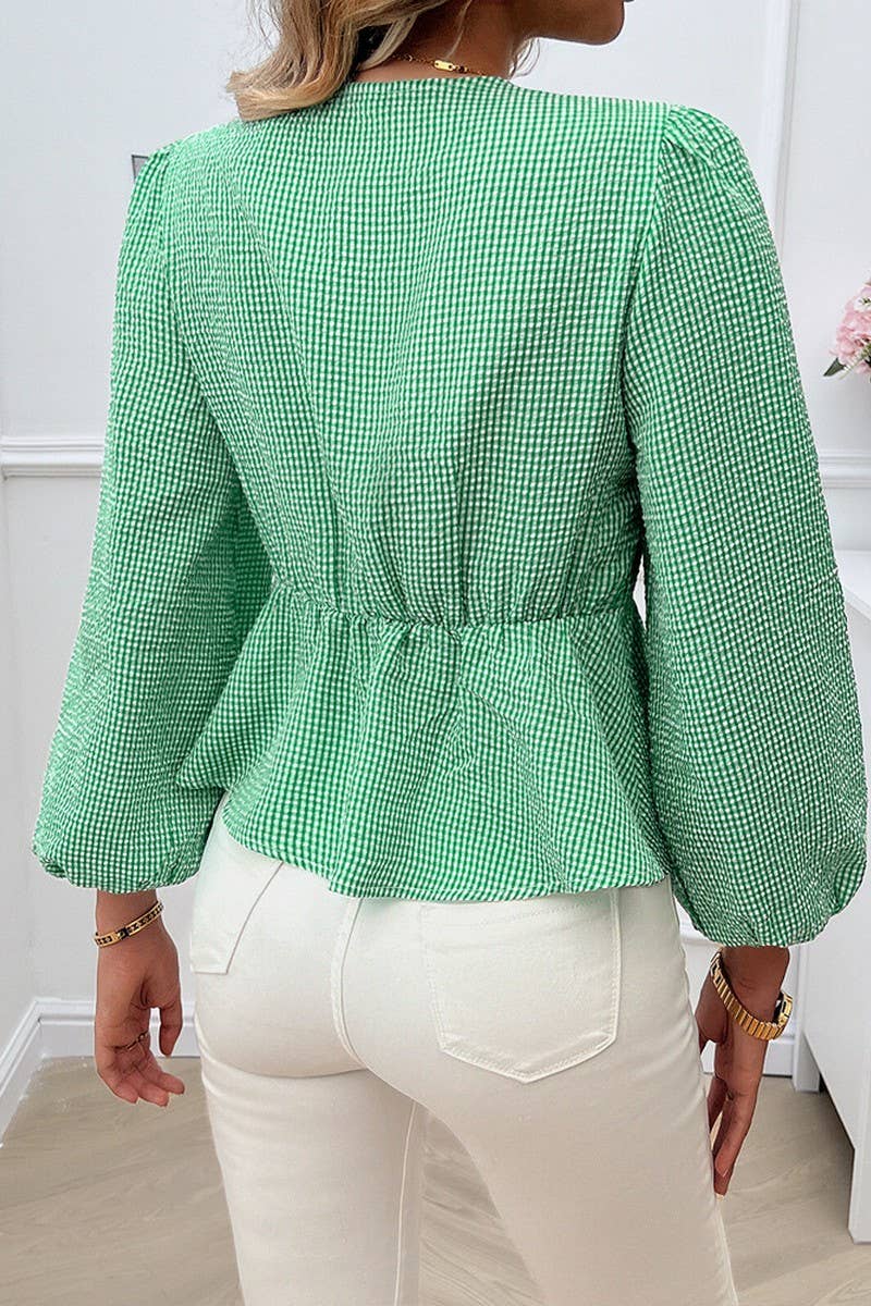 CWTSTL1419_PUFF SLEEVES ROUND NECK LOOSE LONG SLEEVES