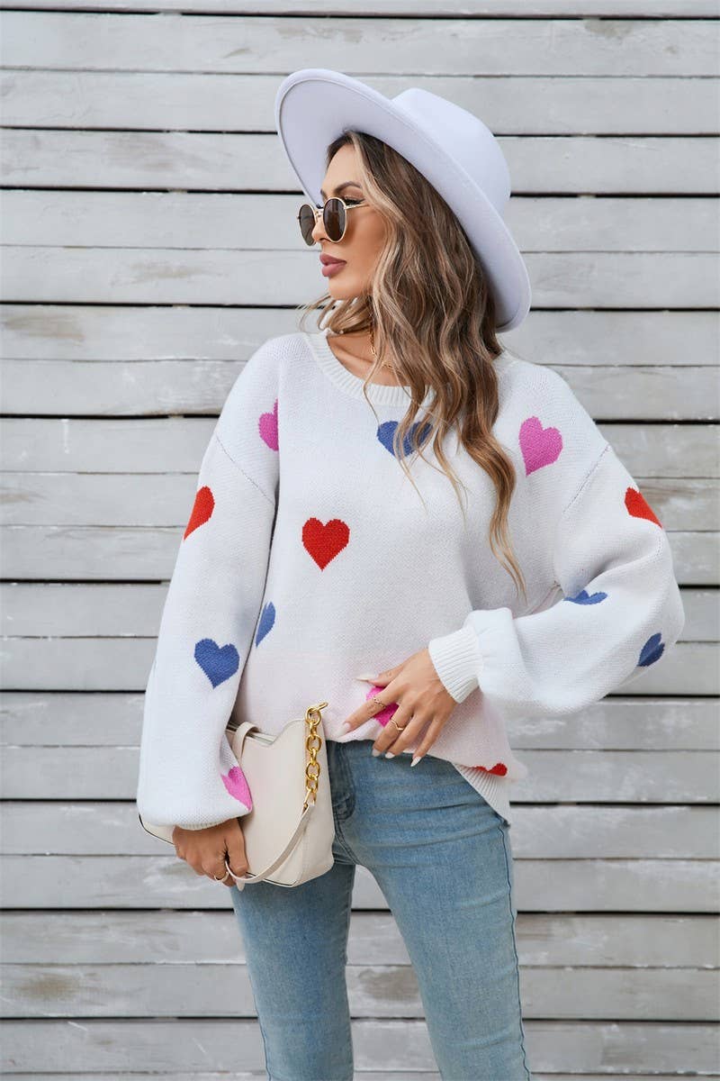 CWOSWL5778_HEART SHAPED VALENTINE'S DAY CREW NECK SWEATER
