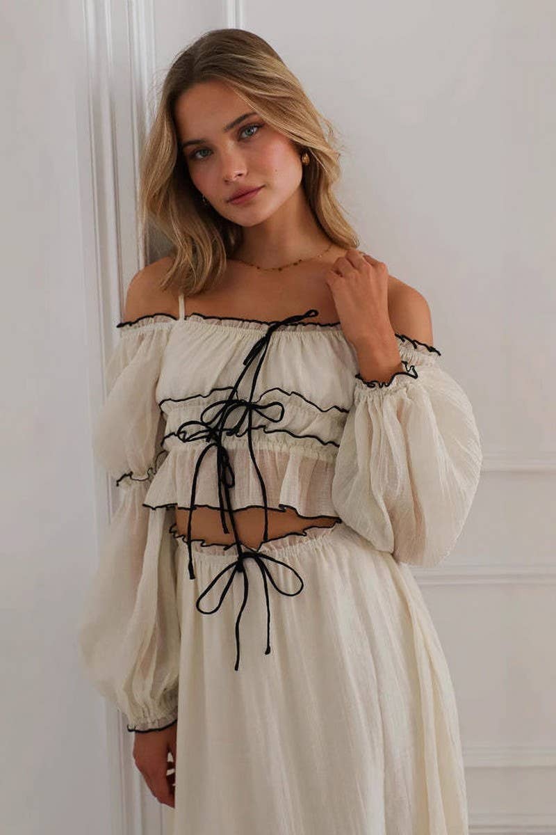 CWSTB1942_OFF-SHOULDER PUFF SLEEVE TOP & SKIRT SET