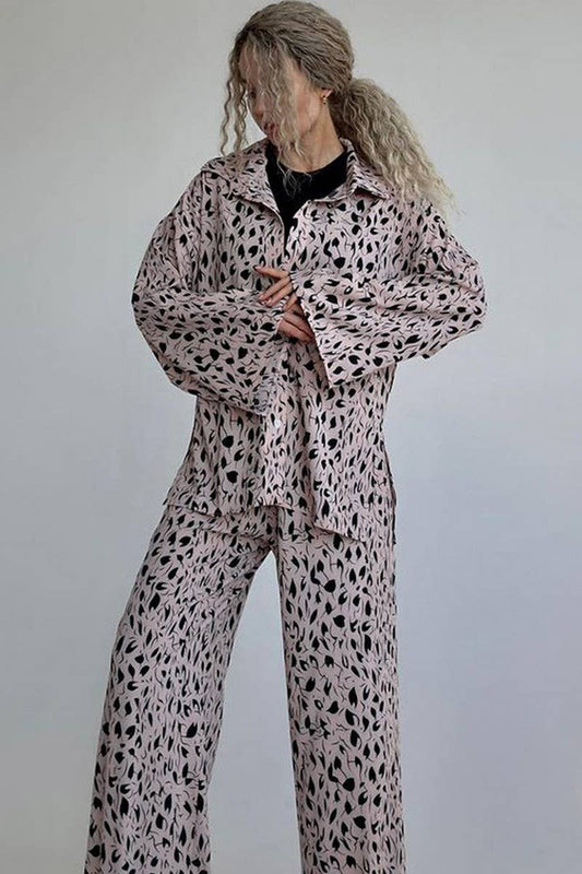 CWSPJ0386_LEOPARD PRINT CARDIGAN LONG SLEEVE PANTS PAJAMAS