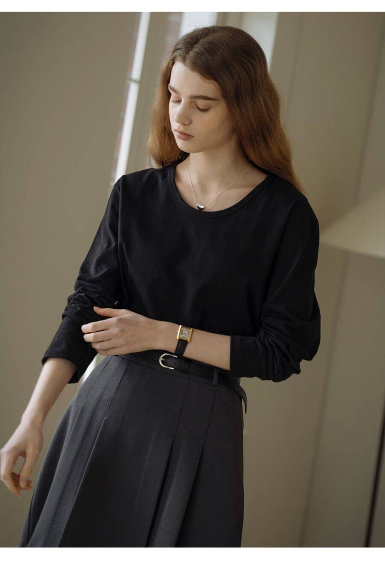 FASHIONABLE COTTON CREW-NECK LONG-SLEEVED TOP