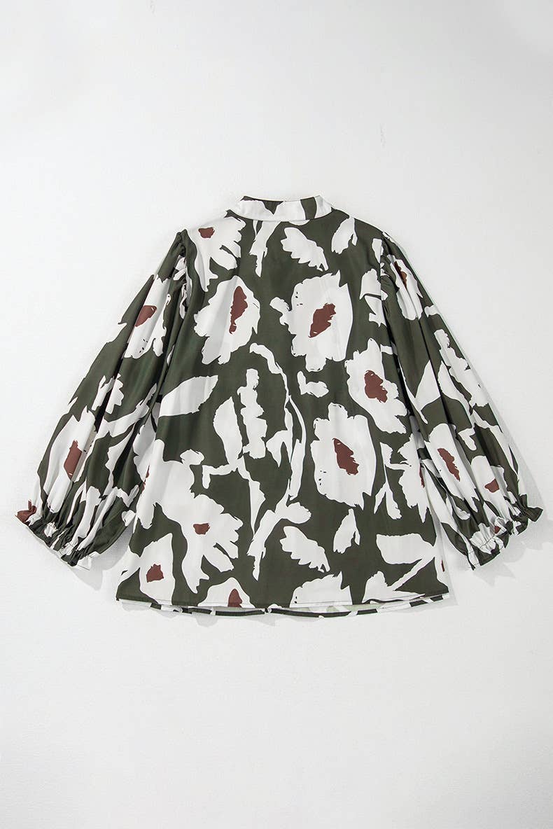 COMMUTER LOOSE V-NECK VINTAGE FLORAL PRINT SHIRT