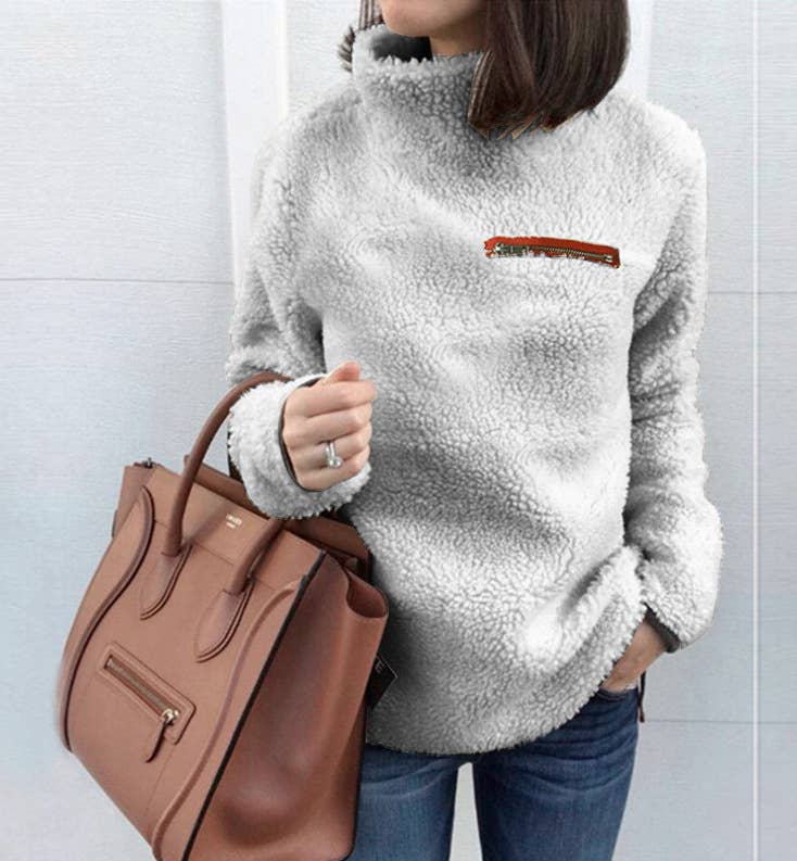Fleece solid color pullover zip-up turtleneck base hoodie