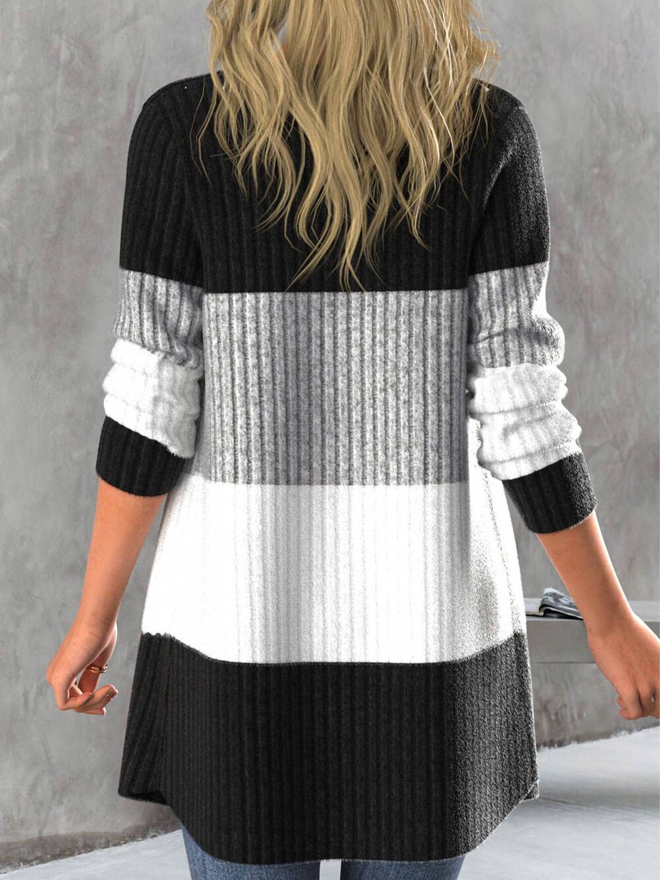 Contrast color splicing two button long cardigan