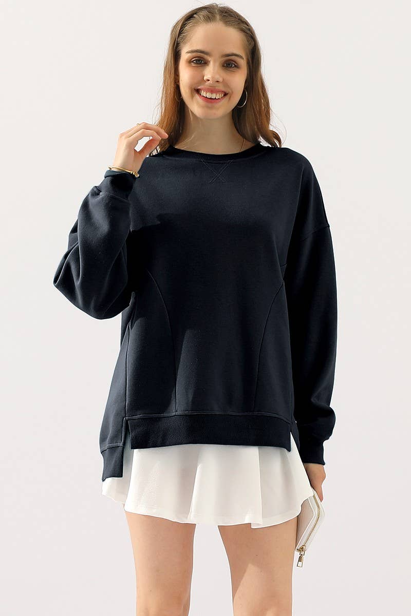CWTTL905_LONG SLEEVE ROUND NECK CUT HEM SWEATSHIRT