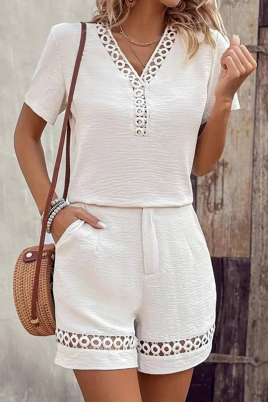 CWSS1211_SUMMER V-NECK STITCHING SOLID COLOR SUIT