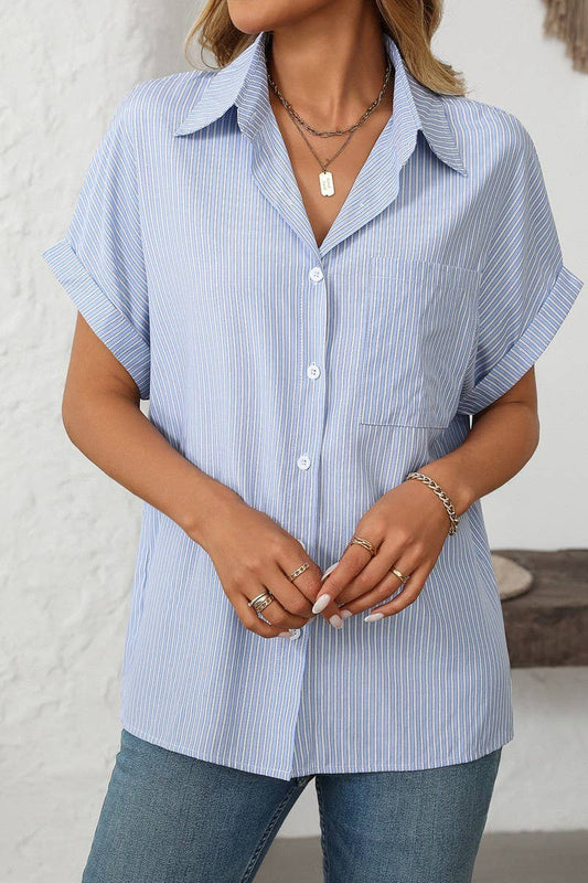 CWTSTS0568_LOOSE POCKET CASUAL STRIPED SHORT SLEEVE SHIRT