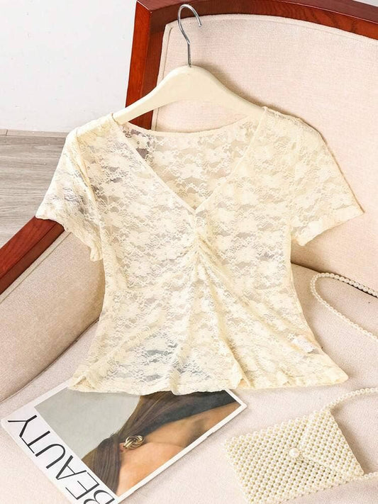 Fashionable and sexy V-neck lace base top