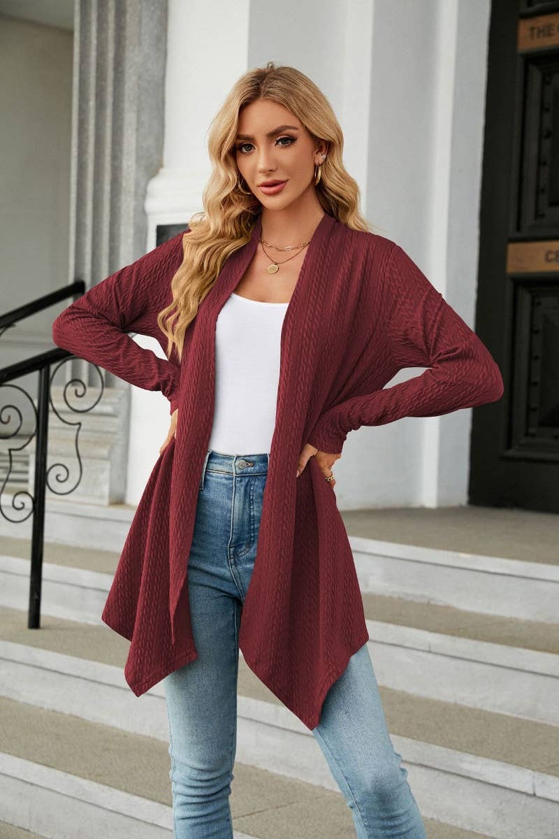 CWOCAL2125_LONG SLEEVE KNIT CARDIGAN WITHOUT BUTTON SHORT