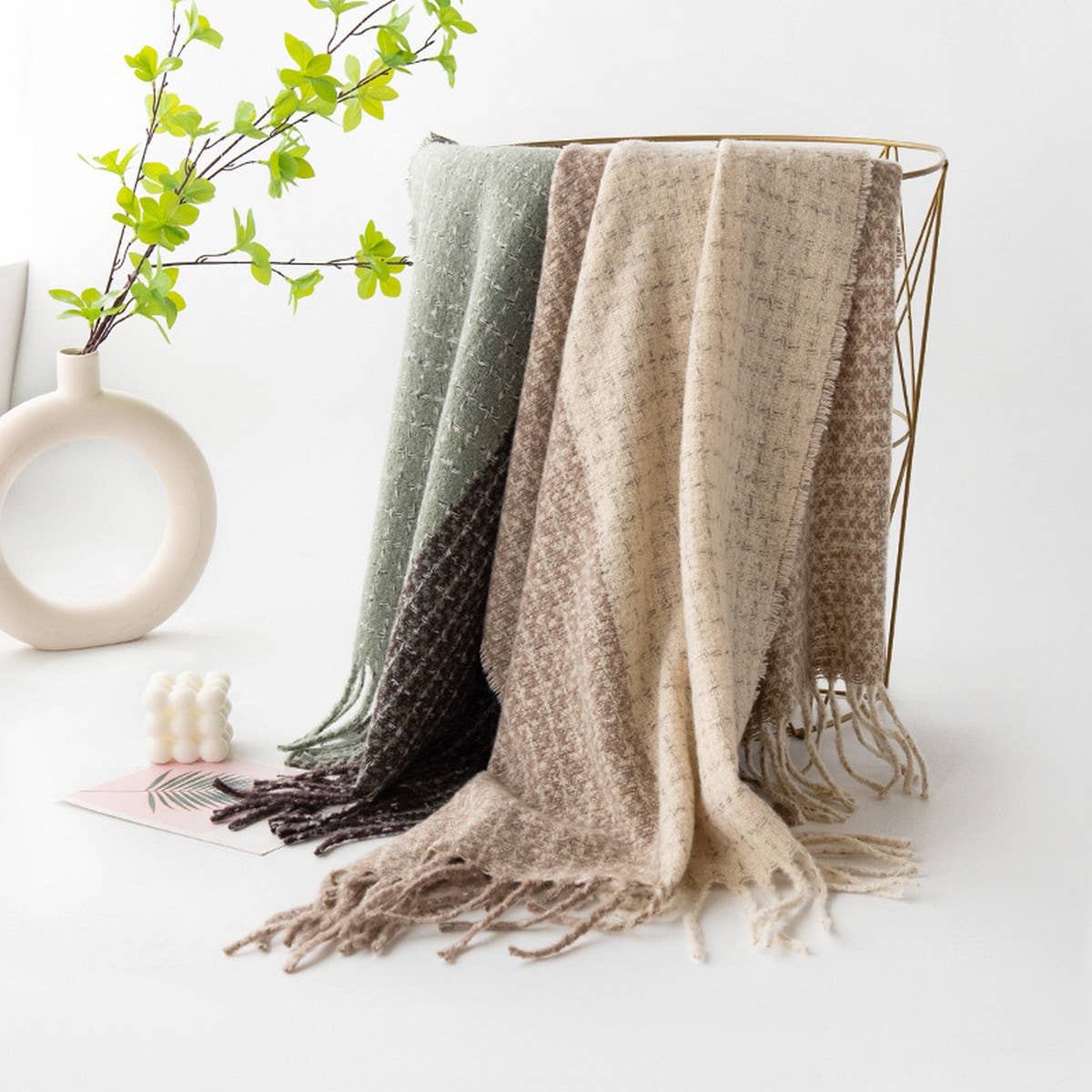 Soft Plaid Scarf - Vintage Tassel Women's Wrap_CWASC1001