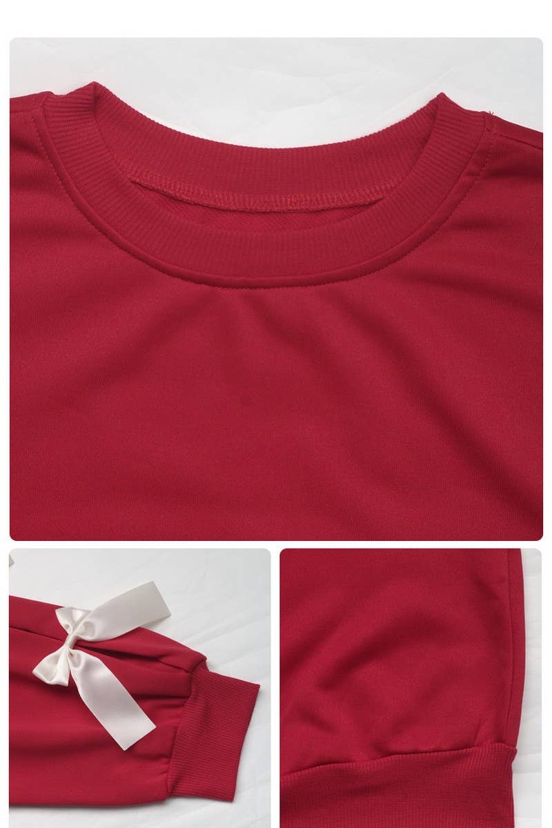 CWTBLL2301_ROUND NECK BOW RED CHRISTMAS SWEATSHIRT
