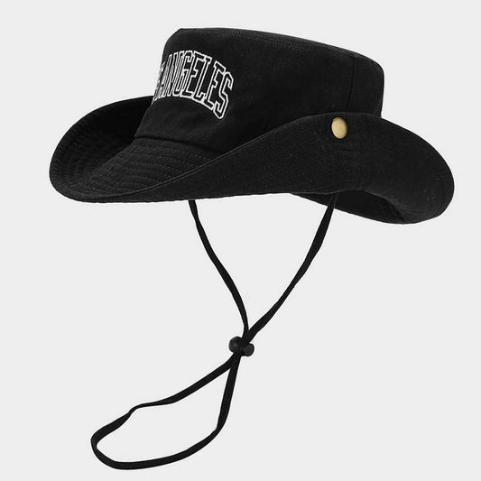 Embroidered Cotton Cowboy Sun Hat with Chin Strap_CWAH3823