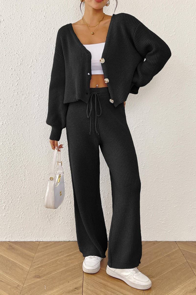 CWSTB00429_WOMEN SOLID COLOR TWO-PIECE CARDIGAN &AMP WIDE LE