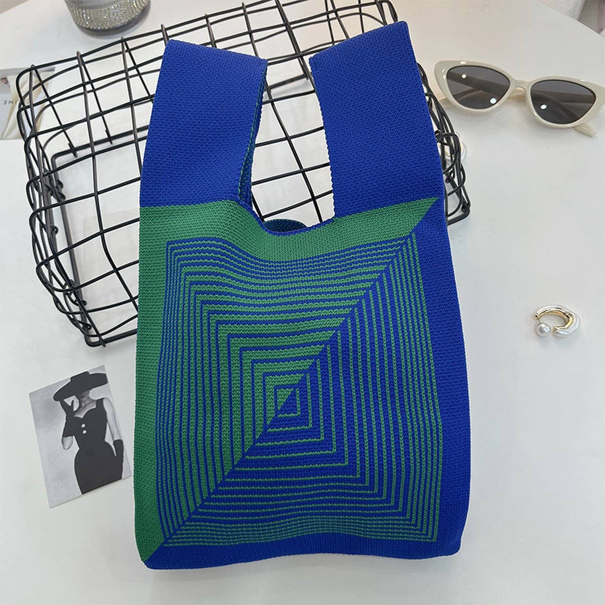 CUAB00622_CHECKERED KNIT SHOULDER BAG WOMEN WOVEN PURSE