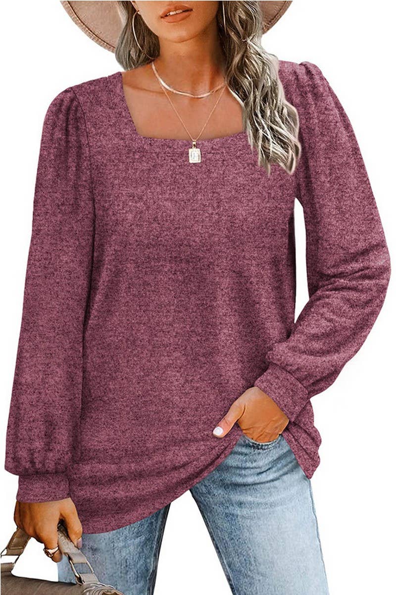 CWTBLL1835_PUFF SLEEVE SQUARE NECK LONG SLEEVE T-SHIRT
